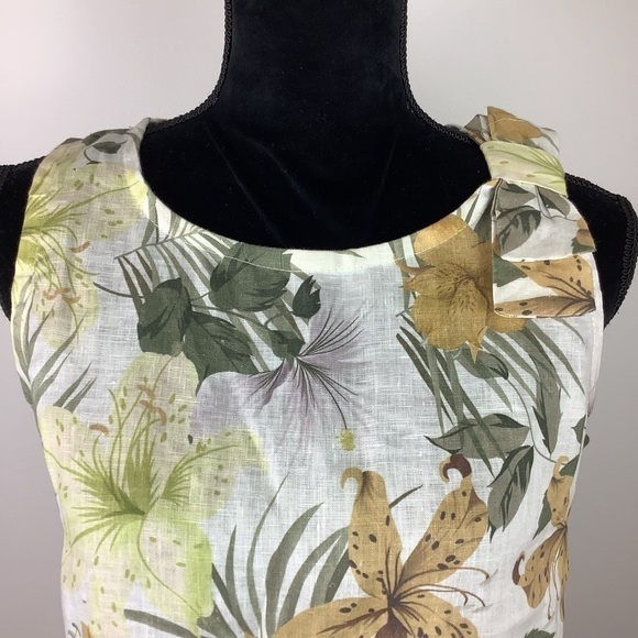 BELLAMBRA LINEN ITALY SCOOP NECK SLEEVELESS NEUTRAL FLORAL  DRESS - Picture 2 of 7